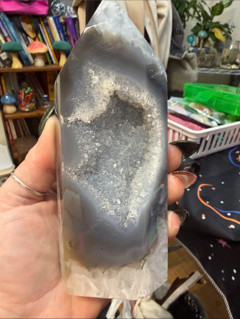 Polished Gray Crystal Geode Decor Piece - Decorative Accent